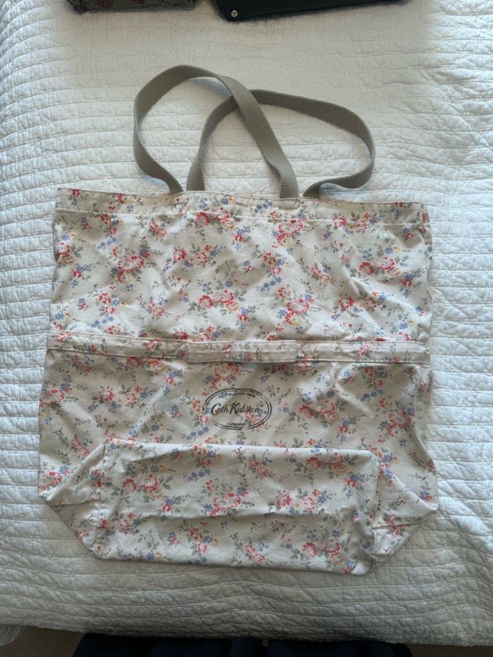 Cath Kidston Cream Floral Canvas Tote with Pink and Blue Accents